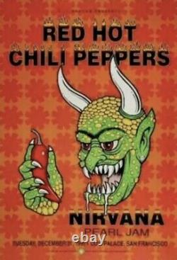 NIRVANA-PEARL JAM-RED HOT CHILI PEPPERS 1991 3rd PRINTING POSTER-KURT COBAIN