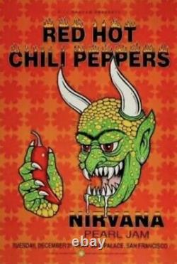 NIRVANA-PEARL JAM-RED HOT CHILI PEPPERS 1991 4th PRINTING POSTER-KURT COBAIN