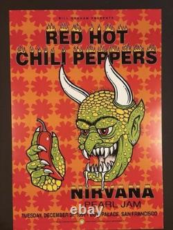 NIRVANA RED HOT CHILI PEPPERS PEARL JAM 1991 Concert Poster Harry Rossit 2nd Ed