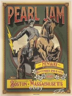 PEARL JAM 2018 Fenway Boston Poster Green Variant S/N #/100 Ian Williams AP