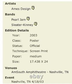 Pearl Jam 2003 Nashville Poster Ames