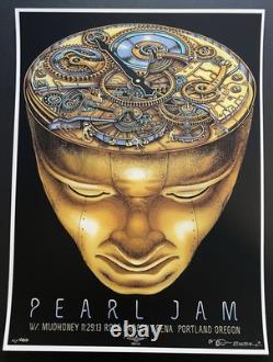 Pearl Jam EMEK Portland 2013 AP poster signed doodled rose garden doomsday clock