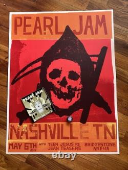 Pearl Jam Night 1 Show Print Poster Button Pin Set Bridgestone Nashville 5/6/25