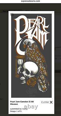 Pearl Jam Poster 2008 Camden N1 & N2 Klausen. Show Edition