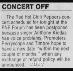 RARE Vintage PEARL JAM POSTER Red Hot Chili Peppers-Vancouver 1992 HOLY GRAIL