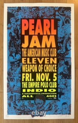 SIGNED TAZ 1993 PEARL JAM CONCERT POSTER LA Los Angeles Indio Empire Polo Club